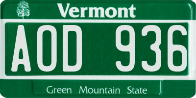 VT license plate AOD936