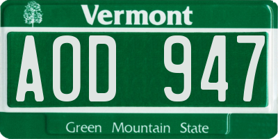 VT license plate AOD947