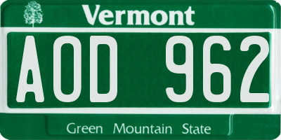 VT license plate AOD962