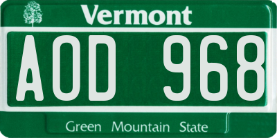 VT license plate AOD968