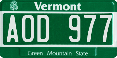 VT license plate AOD977