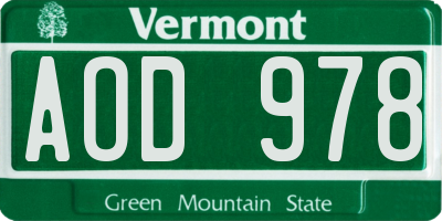 VT license plate AOD978