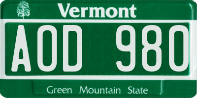VT license plate AOD980