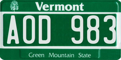 VT license plate AOD983