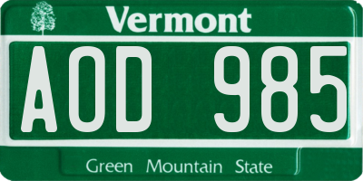 VT license plate AOD985