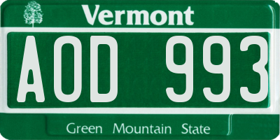 VT license plate AOD993