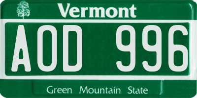 VT license plate AOD996