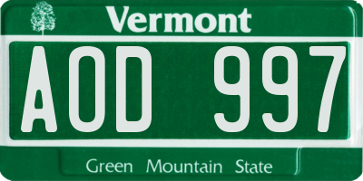 VT license plate AOD997