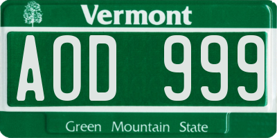 VT license plate AOD999