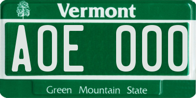 VT license plate AOE000