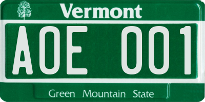 VT license plate AOE001