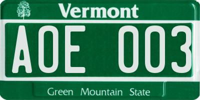 VT license plate AOE003