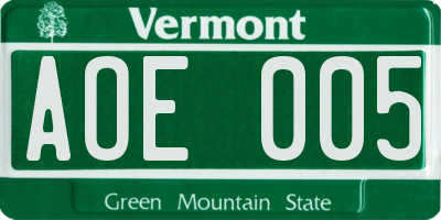 VT license plate AOE005