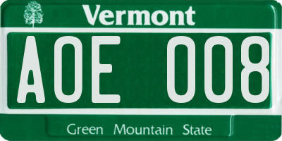 VT license plate AOE008