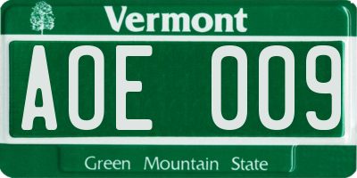 VT license plate AOE009