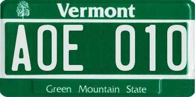 VT license plate AOE010