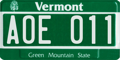 VT license plate AOE011