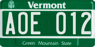VT license plate AOE012
