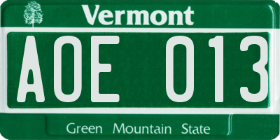 VT license plate AOE013