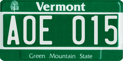 VT license plate AOE015