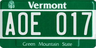 VT license plate AOE017