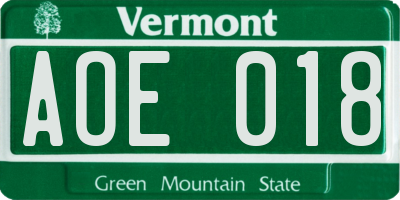 VT license plate AOE018