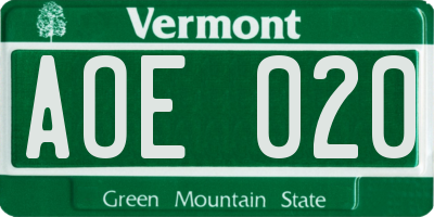 VT license plate AOE020