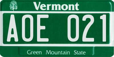 VT license plate AOE021