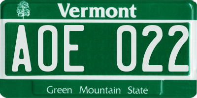 VT license plate AOE022