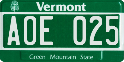 VT license plate AOE025
