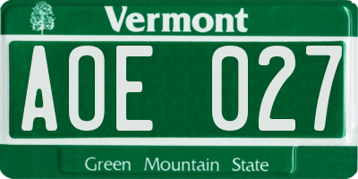 VT license plate AOE027