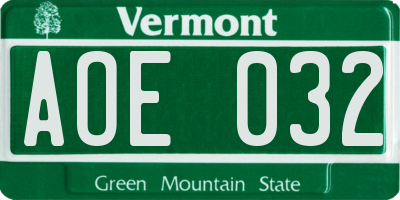 VT license plate AOE032