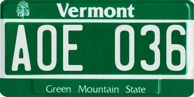 VT license plate AOE036