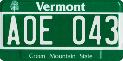 VT license plate AOE043