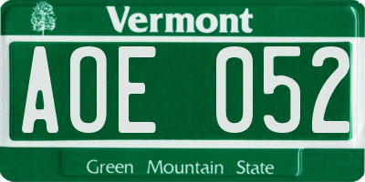 VT license plate AOE052