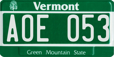 VT license plate AOE053