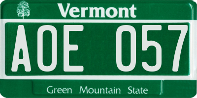 VT license plate AOE057
