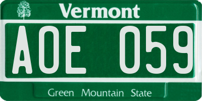 VT license plate AOE059