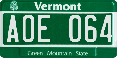 VT license plate AOE064