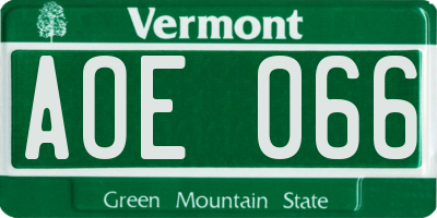 VT license plate AOE066
