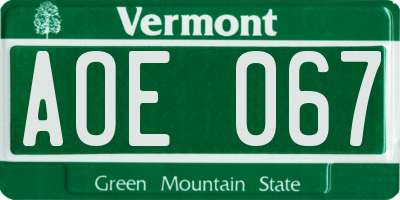 VT license plate AOE067