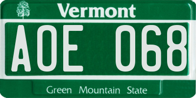 VT license plate AOE068