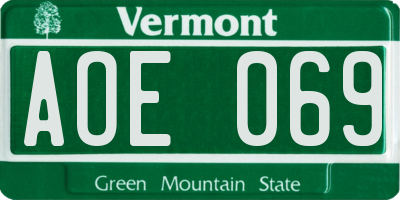 VT license plate AOE069