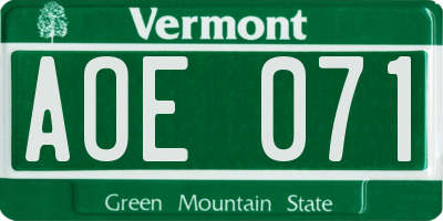 VT license plate AOE071