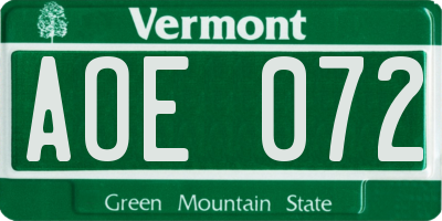 VT license plate AOE072