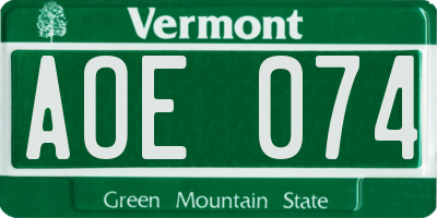 VT license plate AOE074