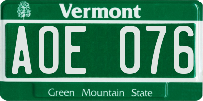 VT license plate AOE076