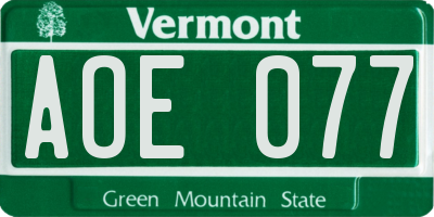 VT license plate AOE077