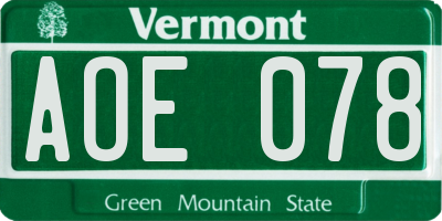 VT license plate AOE078