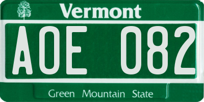 VT license plate AOE082